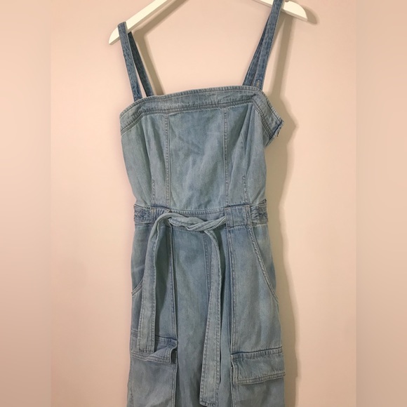 Women’s Free People Blue Denim Cargo Belted Cutout Jumpsuit Size small - Picture 3 of 11